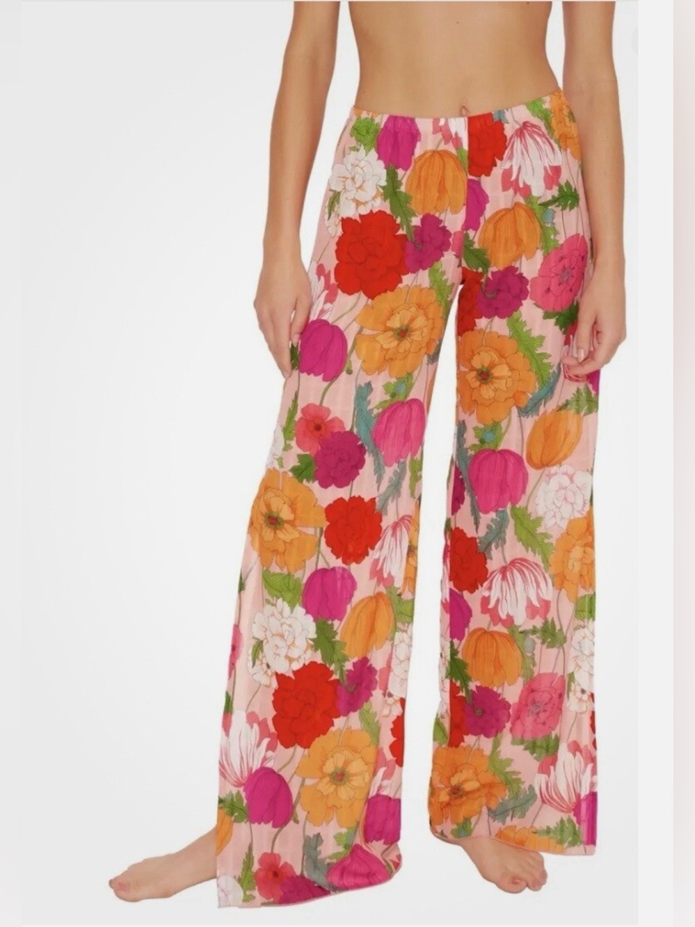 WOMEN'S TRINA TURK SUNNY BLOOM SWIM & SPA COVER UP PANT SIZE LARGE FLORAL